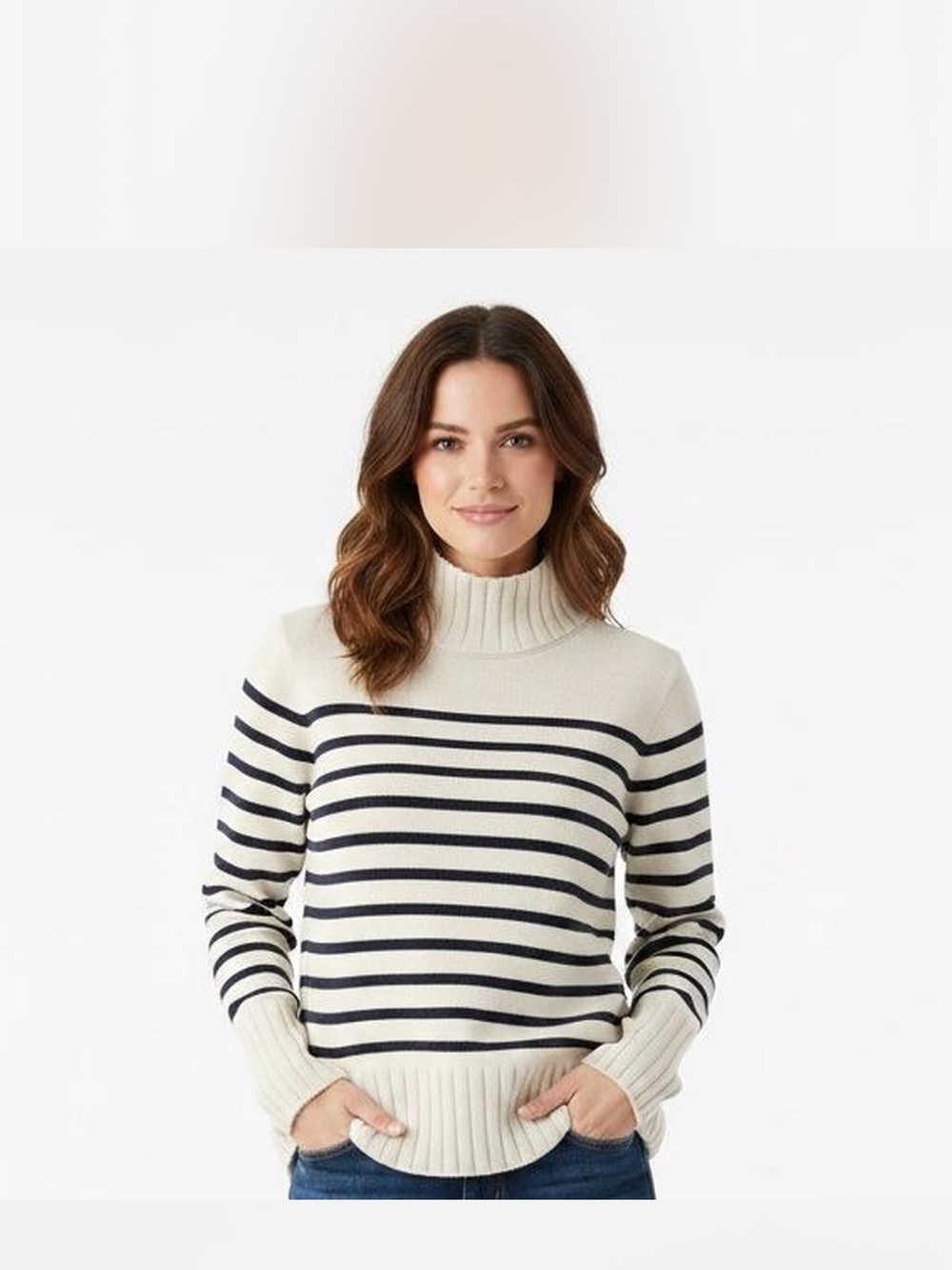 J. Crew Cream with Navy Stripe Turtleneck Sweater